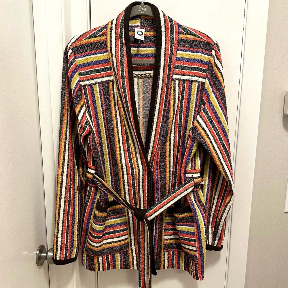 Anthropologie Akemi + Kin Mansoura Striped Wrap Kimono Cardigan Sweater XL boho
